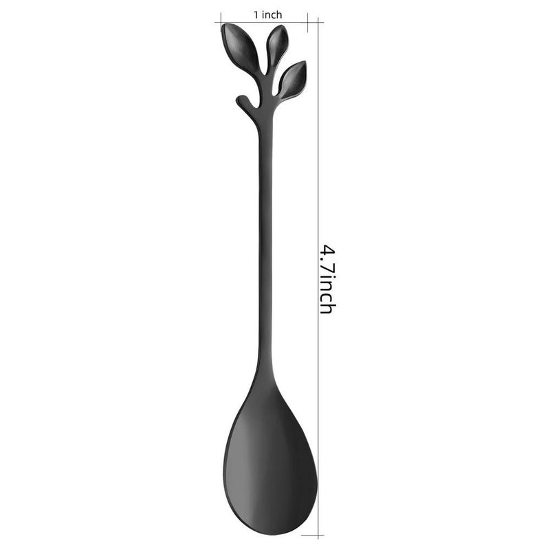 AnSaw Elegant Black Leaf Coffee Spoons - 10-Piece, 4.7" Mini Stainless Steel Espresso & Dessert Tea Spoons, Perfect for Demitasse & Small Servings - Image 2